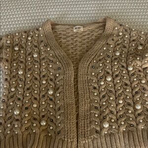 BIBI Women's Tan Sweater with Pearl Accents